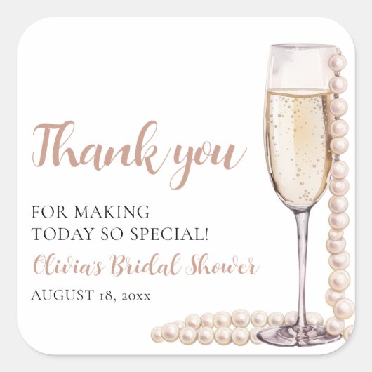 Elegant Modern Pearls en Prosecco Vrijgezellenfees Vierkante Sticker (Voorkant)