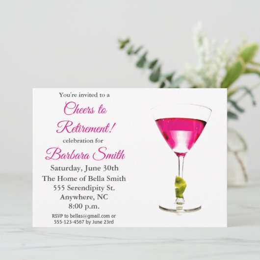 Elegant modern pensionerend roze cocktail kaart (Staand voorkant)