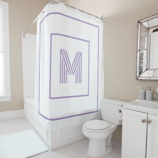Elegant Modern Personalized Monogram white purple Douchegordijn (In situ)