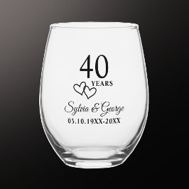 Elegant modern persoonlijk 40-jarig jubileumcadeau wijnglas zonder voet