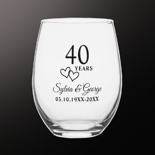 Elegant modern persoonlijk 40-jarig jubileumcadeau wijnglas zonder voet