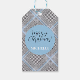 Elegant modern persoonlijk blauw tartan cadeaulabel
