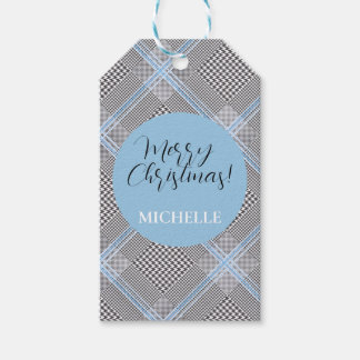 Elegant modern persoonlijk blauw tartan cadeaulabel