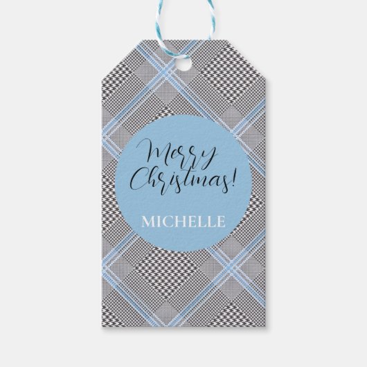 Elegant modern persoonlijk blauw tartan cadeaulabel (Voorkant)