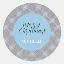 Elegant modern persoonlijk blauw tartan ronde sticker