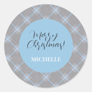 Elegant modern persoonlijk blauw tartan ronde sticker