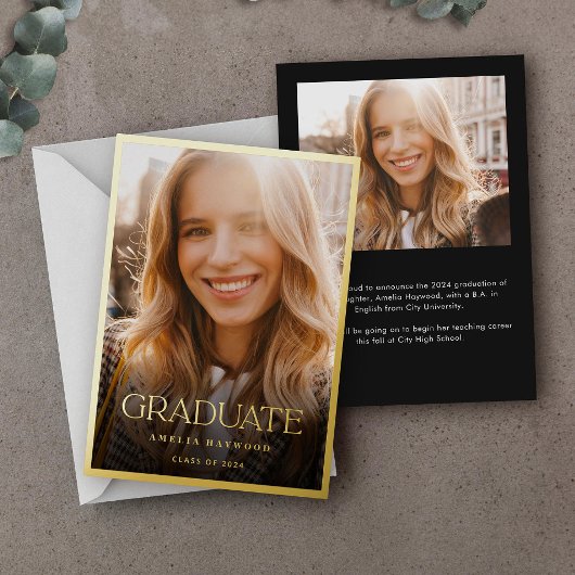 Elegant Modern Photo Afstuderen Folie Uitnodiging