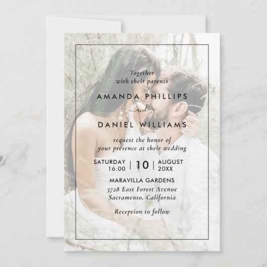 Elegant Modern Photo Black and White Wedding Kaart (Voorkant)