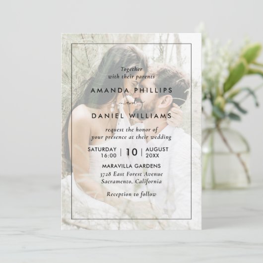 Elegant Modern Photo Black and White Wedding Kaart (Staand voorkant)