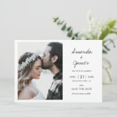 Elegant Modern Photo Black Script Wedding Save The Date (Staand voorkant)