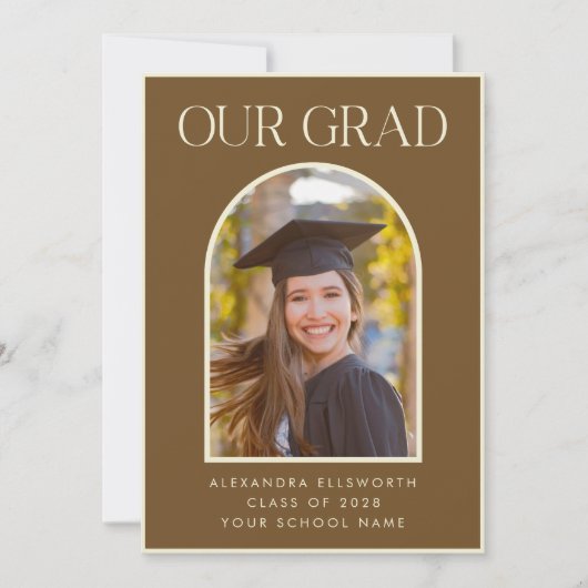 Elegant Modern Photo Brown Arch Afstuderen Announc Aankondiging (Voorkant)