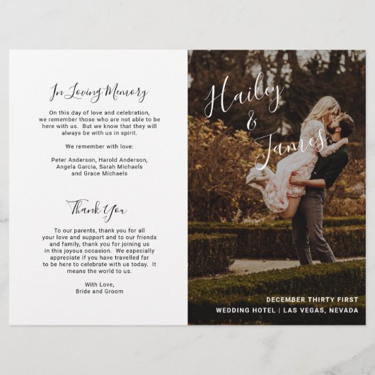 Elegant Modern Photo Budget Folded Wedding Program (Voorkant)