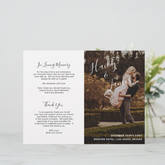 Elegant Modern Photo Budget Folded Wedding Program (Staand voorkant)