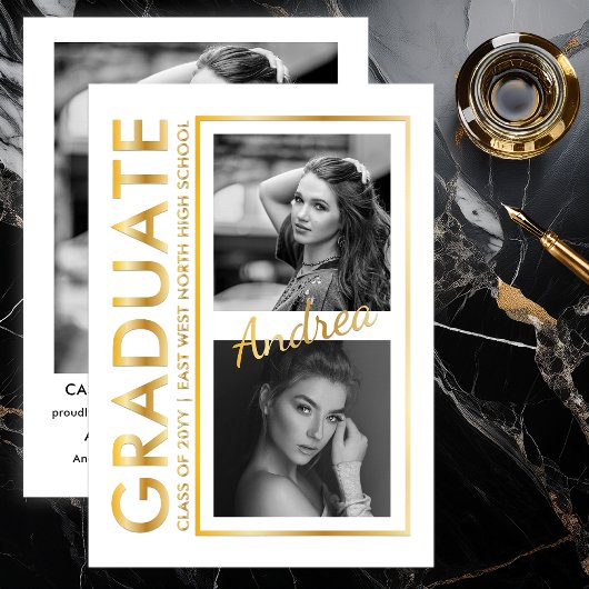 Elegant Modern Photo Graduation Announcement Folie Uitnodiging