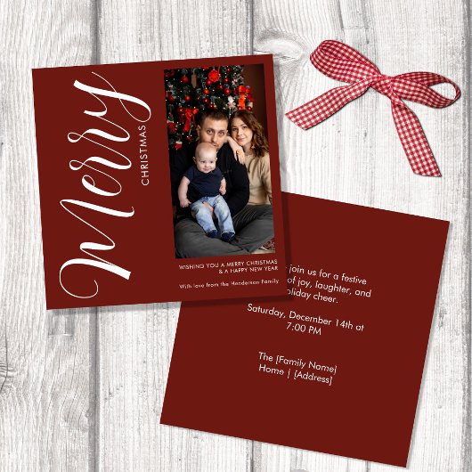 Elegant Modern Photo Holiday Invitation | Merry  Kaart