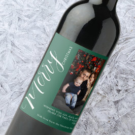 Elegant Modern Photo Holiday Tag |Merry Christmas Wijn Etiket