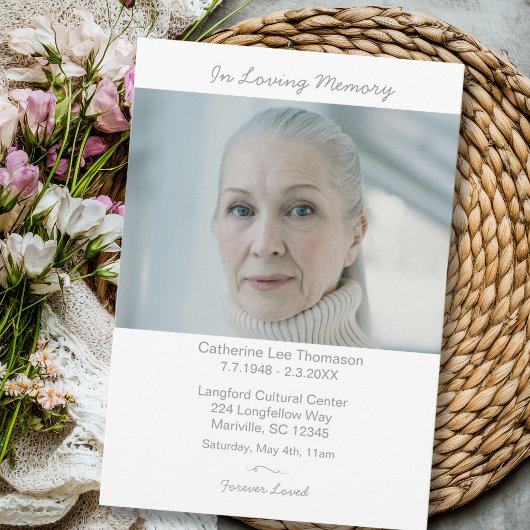 Elegant Modern Photo In Loving Memory Funeral Kaart