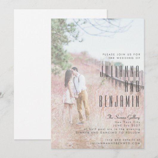 Elegant Modern Photo Overlay Chic Wedding Kaart (Voorkant / Achterkant)