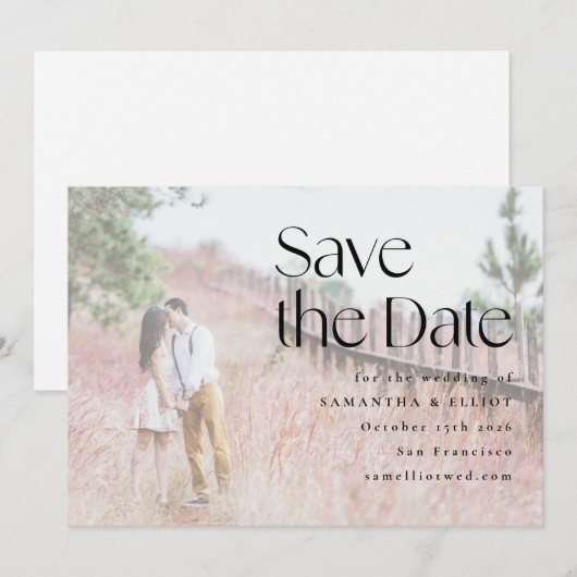 Elegant Modern Photo Overlay Wedding Save The Date (Voorkant / Achterkant)
