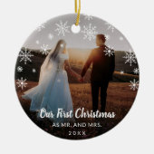 Elegant Modern Photo Pas getrouwd Eerste Kerstmis Keramisch Ornament (Voorkant)