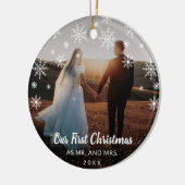 Elegant Modern Photo Pas getrouwd Eerste Kerstmis Keramisch Ornament (Links)