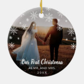 Elegant Modern Photo Pas getrouwd Eerste Kerstmis Keramisch Ornament (Achterkant)