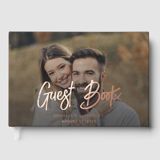Elegant Modern Photo Script Roos Gold Foil Wedding Gastenboek (Voorkant)