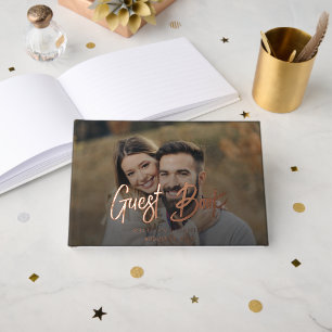 Elegant Modern Photo Script Roos Gold Foil Wedding Gastenboek