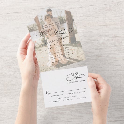 Elegant Modern Photo Wedding All In One Uitnodiging (Afscheurbaar)