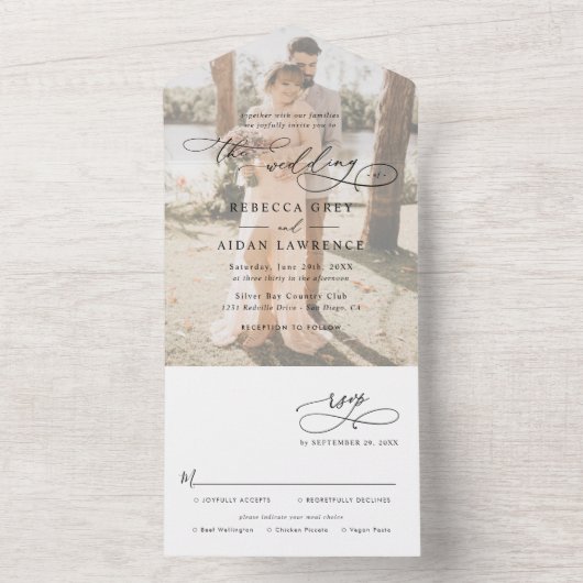 Elegant Modern Photo Wedding All In One Uitnodiging (Binnen)