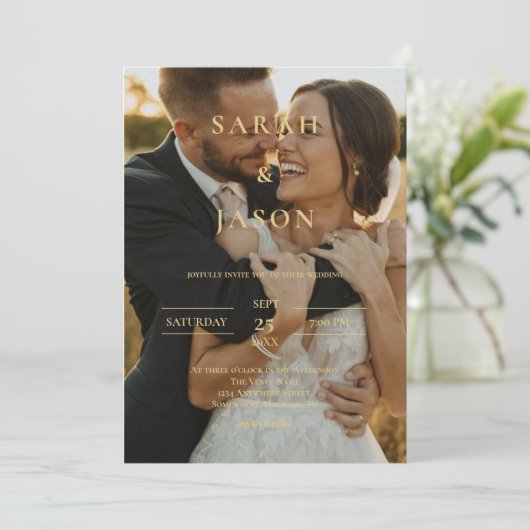 Elegant Modern Photo Wedding Invitation Kaart (Staand voorkant)