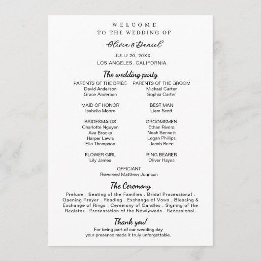 Elegant Modern Photo Wedding Program Template Programmakaart (Achterkant)