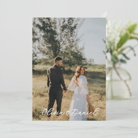 Elegant Modern Photo Wedding Program Template Programmakaart (Staand voorkant)