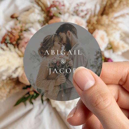 Elegant Modern Photo Wedding Ronde Sticker
