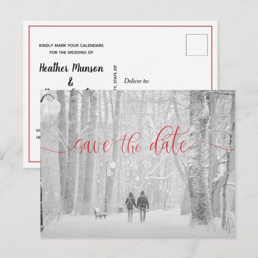 Elegant Modern Photo Wedding Save the Date Announc Aankondigingskaart (Voorkant / Achterkant)