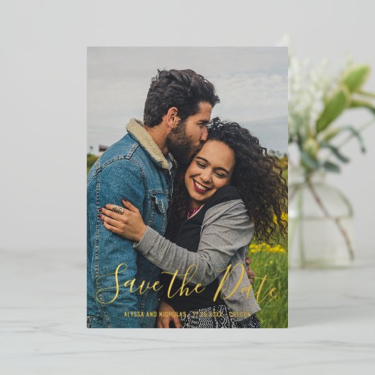 Elegant Modern Photo Wedding Save the Date Folie Uitnodiging (Staand Voorkant)