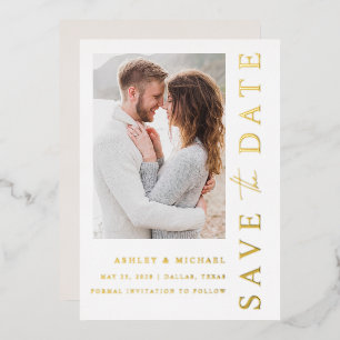 Elegant Modern Photo Wedding Save the Date Gold Folie Uitnodiging