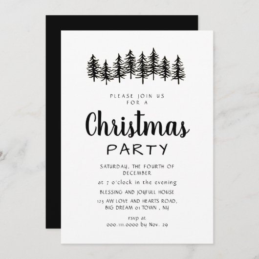 Elegant Modern Pine Forest Christmas Party Kaart (Voorkant / Achterkant)