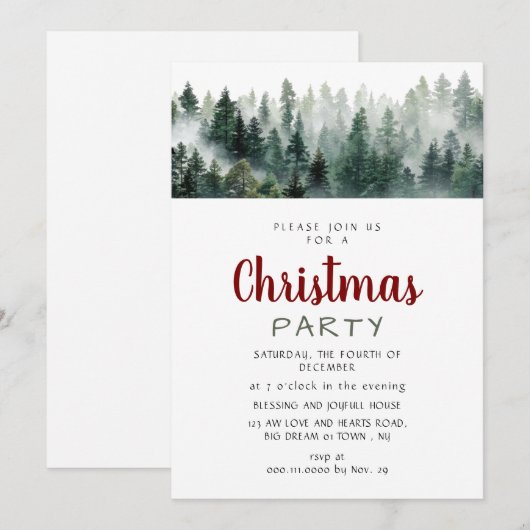 Elegant Modern Pine Forest Christmas Party Kaart (Voorkant / Achterkant)