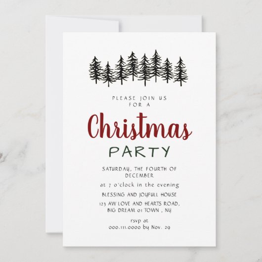 Elegant Modern Pine Forest Christmas Party Kaart (Voorkant)