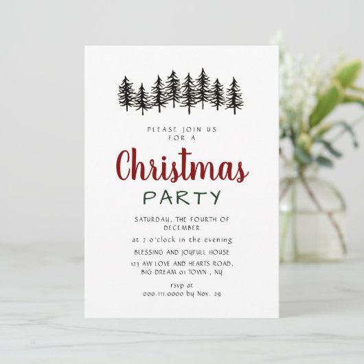 Elegant Modern Pine Forest Christmas Party Kaart (Staand voorkant)