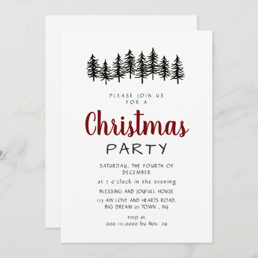 Elegant Modern Pine Forest Christmas Party Kaart (Voorkant / Achterkant)