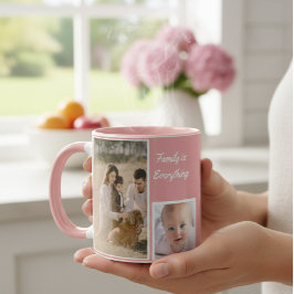 Elegant Modern Pink and White Mug with Family  Mok