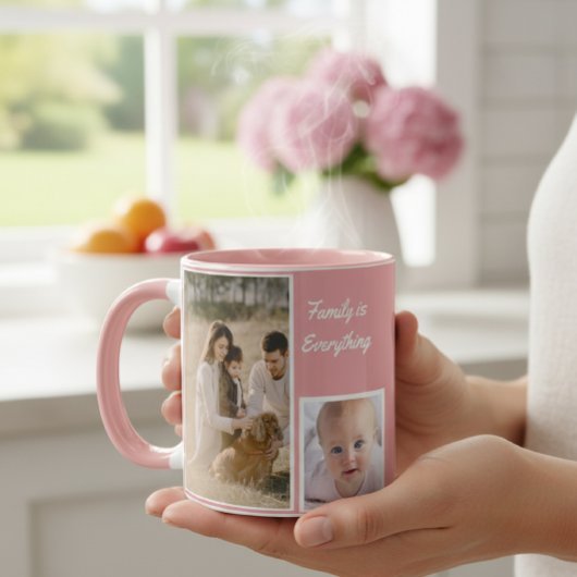 Elegant Modern Pink and White Mug with Family  Mok