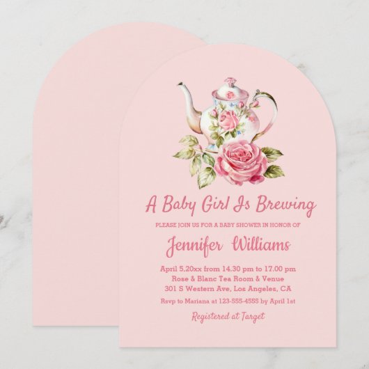 Elegant Modern Pink Arch Tea Party baby shower Kaart (Voorkant / Achterkant)