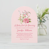 Elegant Modern Pink Arch Tea Party baby shower Kaart (Staand voorkant)