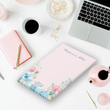 Elegant Modern Pink Blue Watercolor Wildflowers