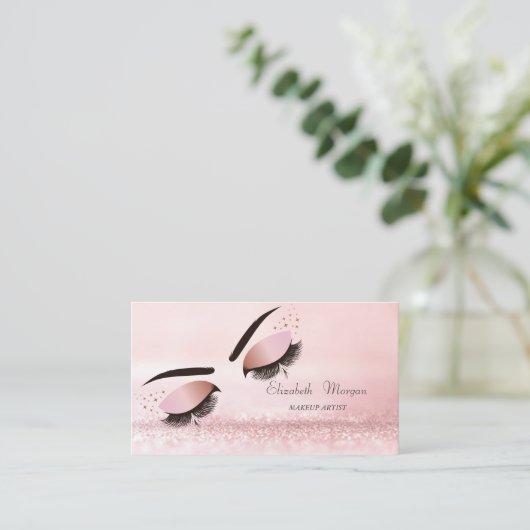 Elegant Modern Pink Bokeh Faux Lashes Visitekaartje (Staand voorkant)