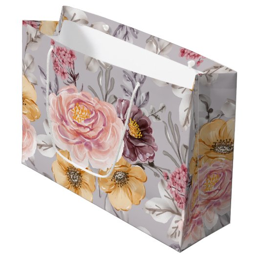 Elegant Modern Pink Floral Groot Cadeauzakje (Voorkant Gekanteld)