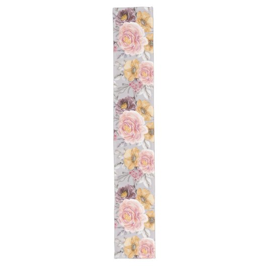 Elegant Modern Pink Floral Lange Tafelloper (Voorkant)